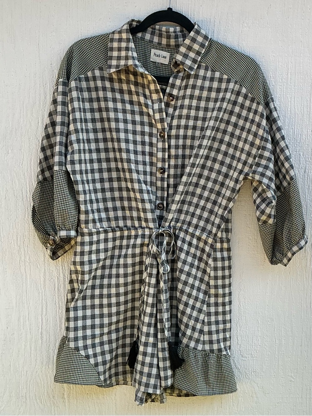 Peach Love California Black White Plaid Romper Size M Belted Cottagecore